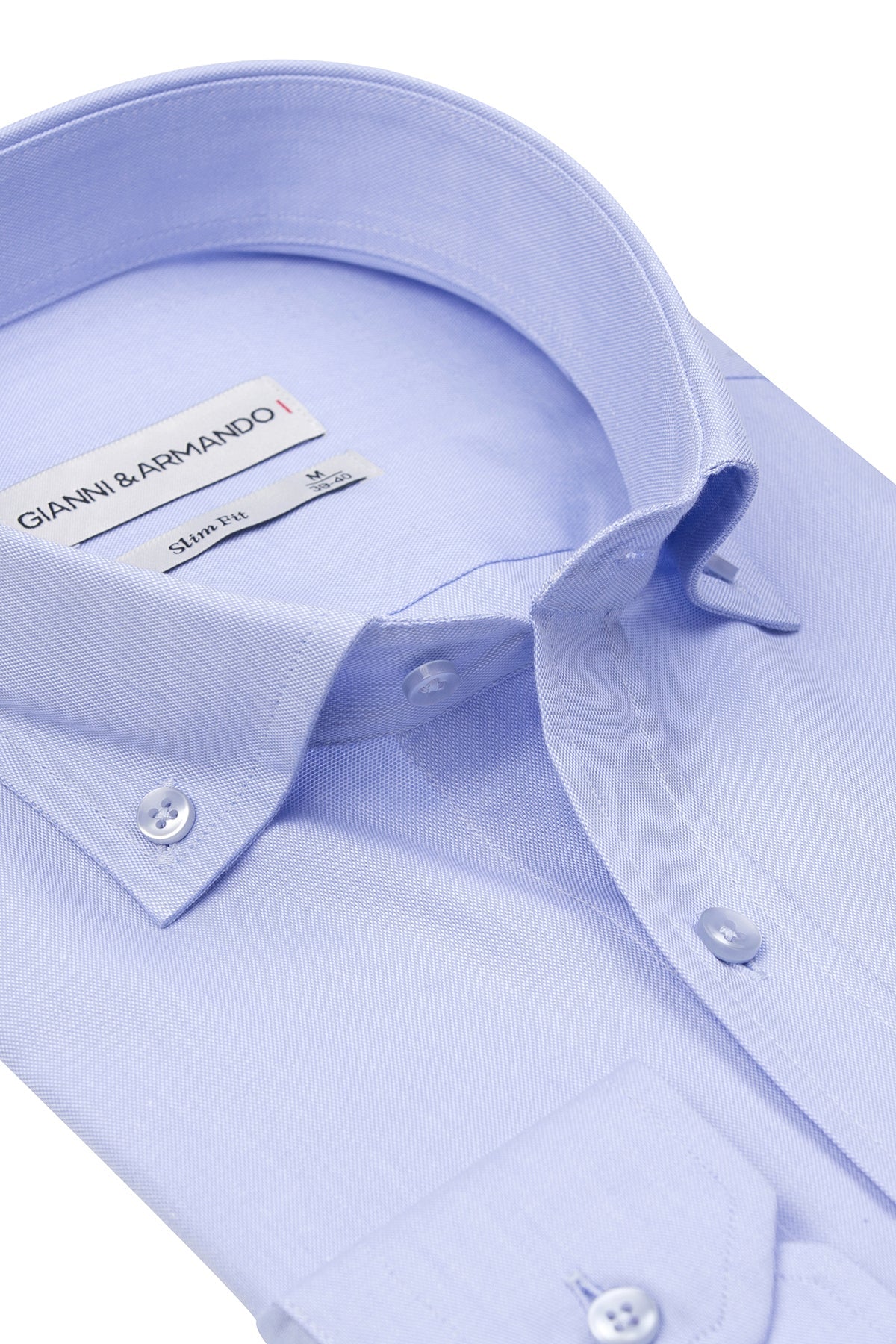 Rückansicht des eleganten Button-down Hemdes in eisblau, betont durch feine Knopfdetails