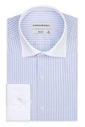 Slim- Fit Business in Hellblau-Weiss gestreifte  100 % Satinierte Baumwolle.