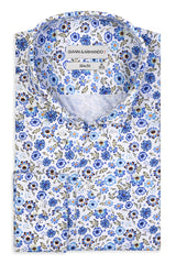 High Button Down Slim-Fit Blumenmuster 100 % Satinierte Baumwolle