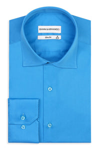 Slim Fit Original Business Hemd in Türkisch Blau unifarben 100 % Satinierte Baumwolle.