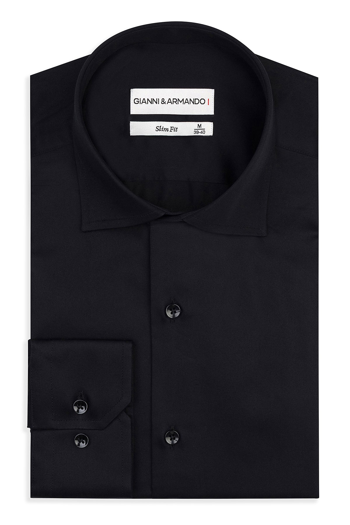 Slim Fit Business Hemd in Schwarz, Vorderansicht mit Kent‑Kragen und Knopfverschluss