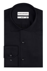 Slim Fit Original Business Hemd in Schwarz unifarben 100 % Satinierte Baumwolle.