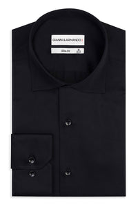 Slim Fit Original Business Hemd in Schwarz unifarben 100 % Satinierte Baumwolle.