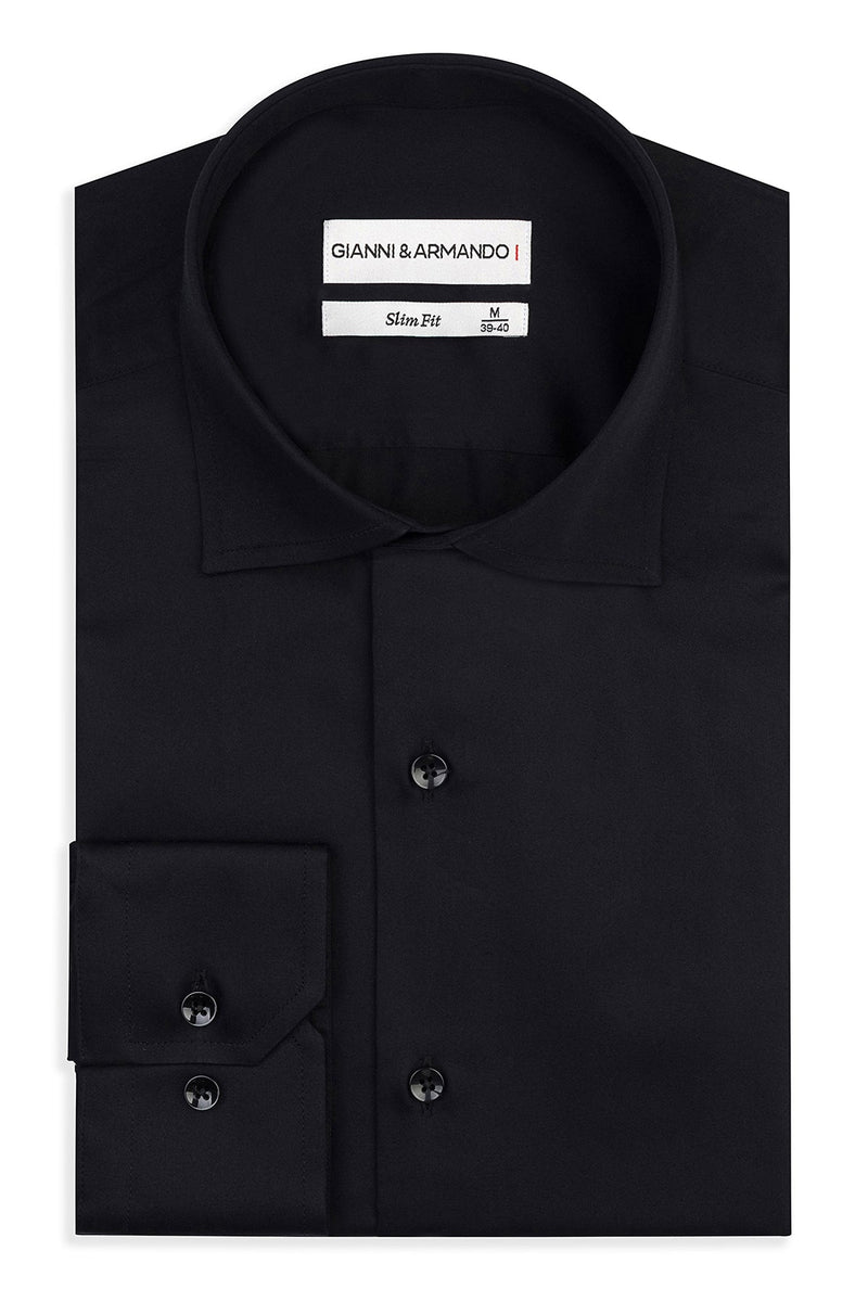 Slim Fit Business Hemd in Schwarz, Vorderansicht mit Kent‑Kragen und Knopfverschluss