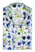 High Button Down Slim-Fit Bulumenmuster 100 % Satinierte Baumwolle