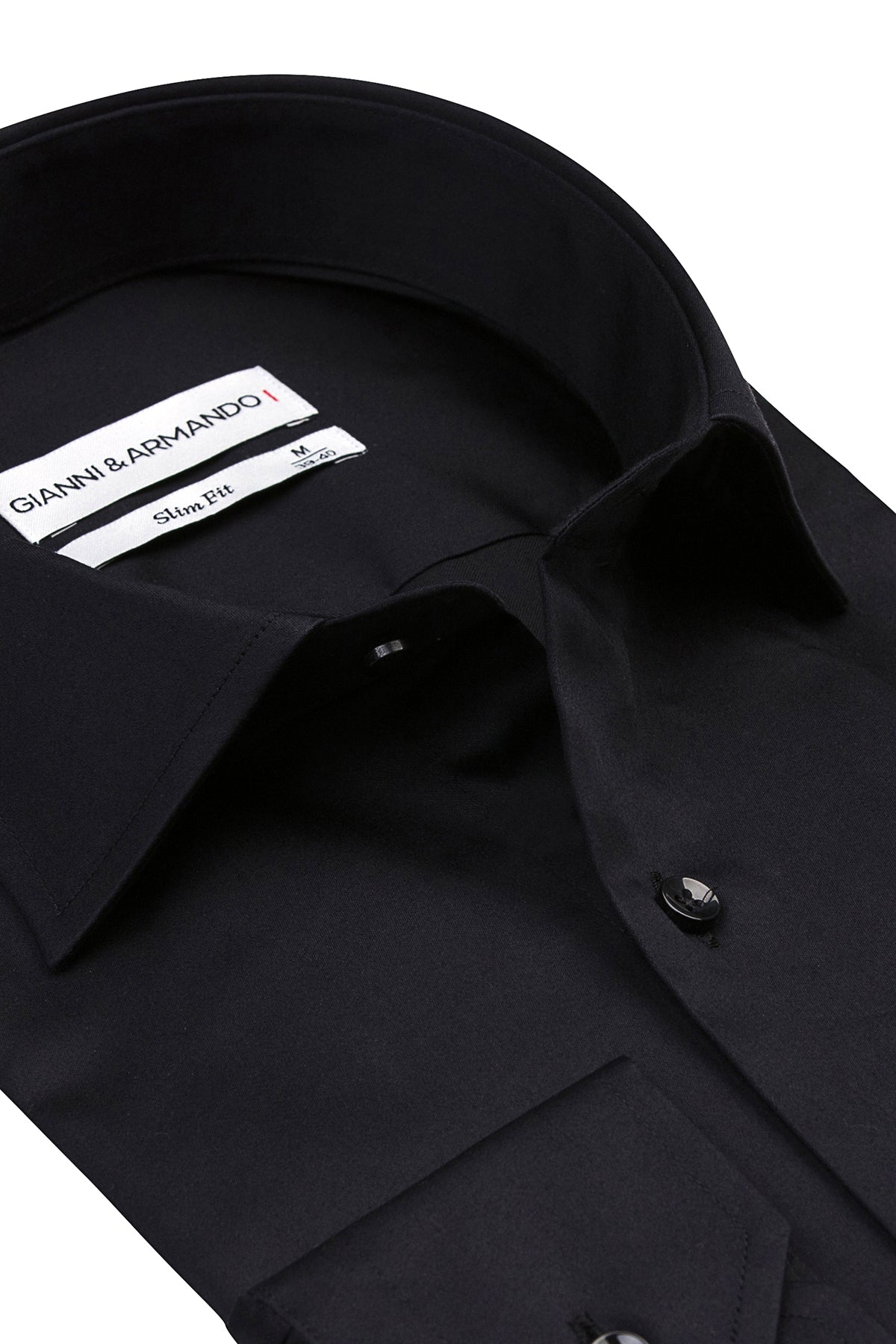 Seitliche Ansicht des Slim Fit Business Hemds in Schwarz, betont die schlanke Passform