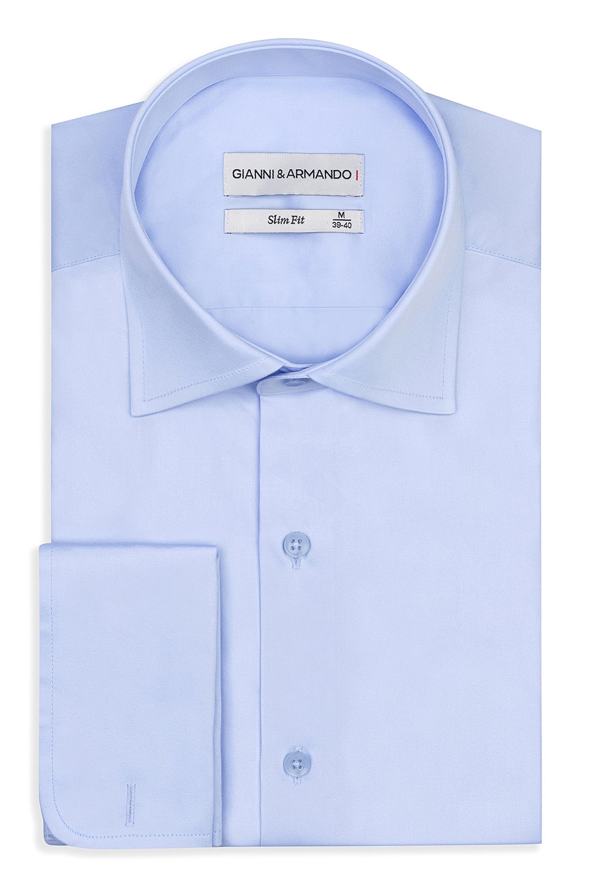 Chemise business Slim Fit bleu clair, vue de face avec doubles poignets et col Kent