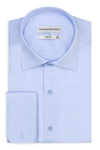Slim -Fit Original Doppelmanchetten Business- Hemd in Hellblau unifarben.