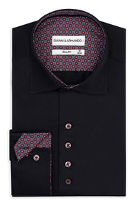 Slim Fit Original Frezeithemden in Schwarz unifarben 100 % Satinierte Baumwolle.