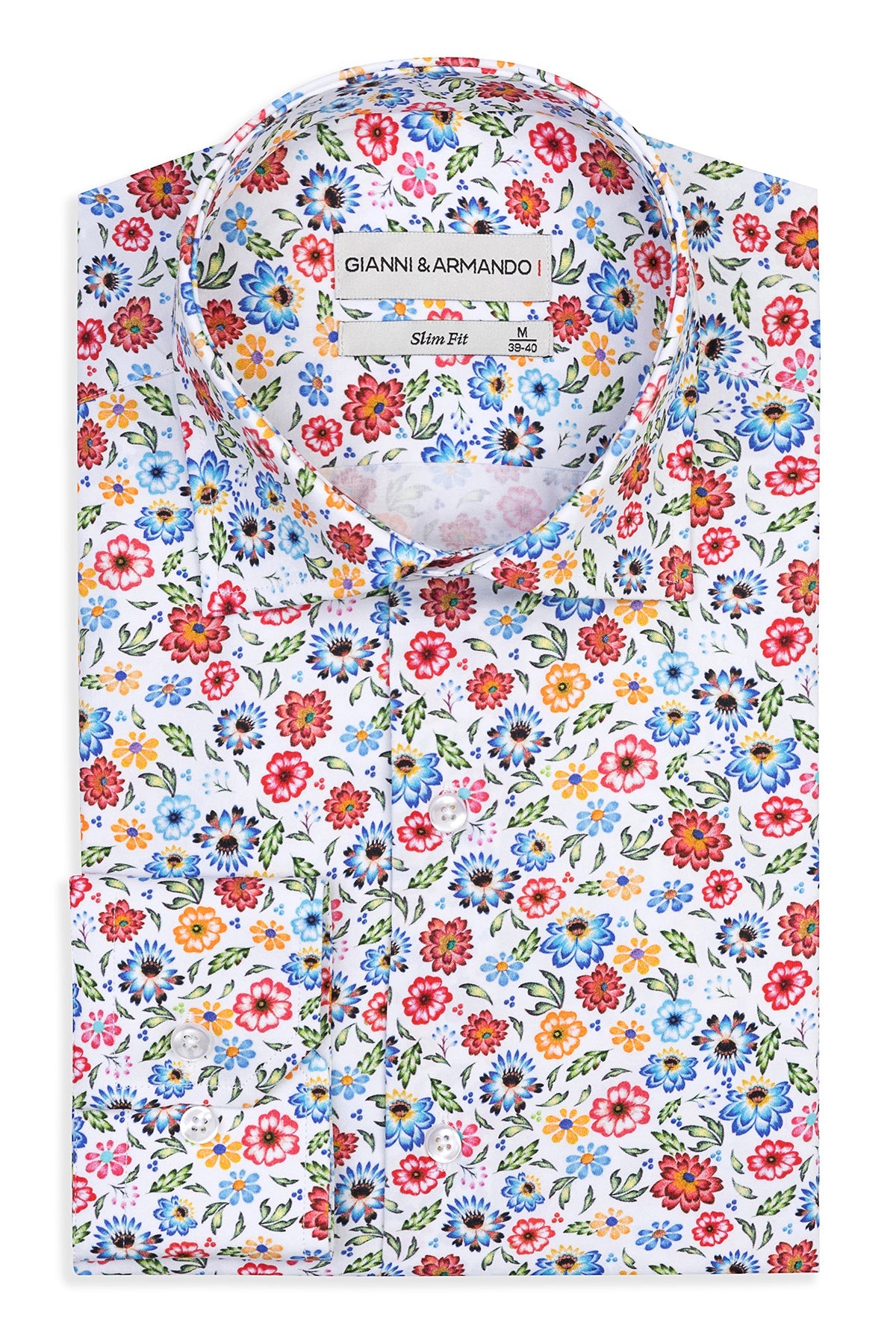 Chemise Slim Fit à motif floral, vue de face, multicolore en coton satiné