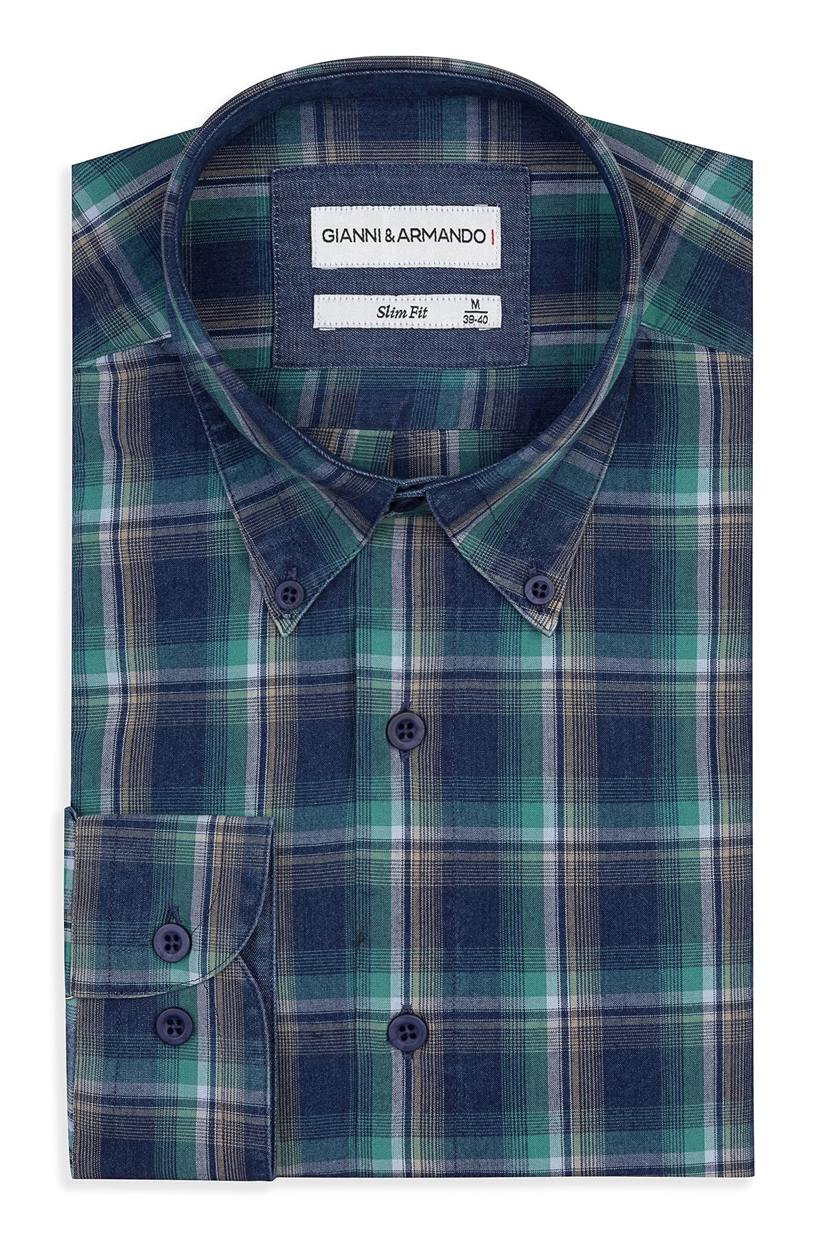 Slim Fit Karohemden in 100 % Baumwolle – Vorderansicht mit Kent-Kragen