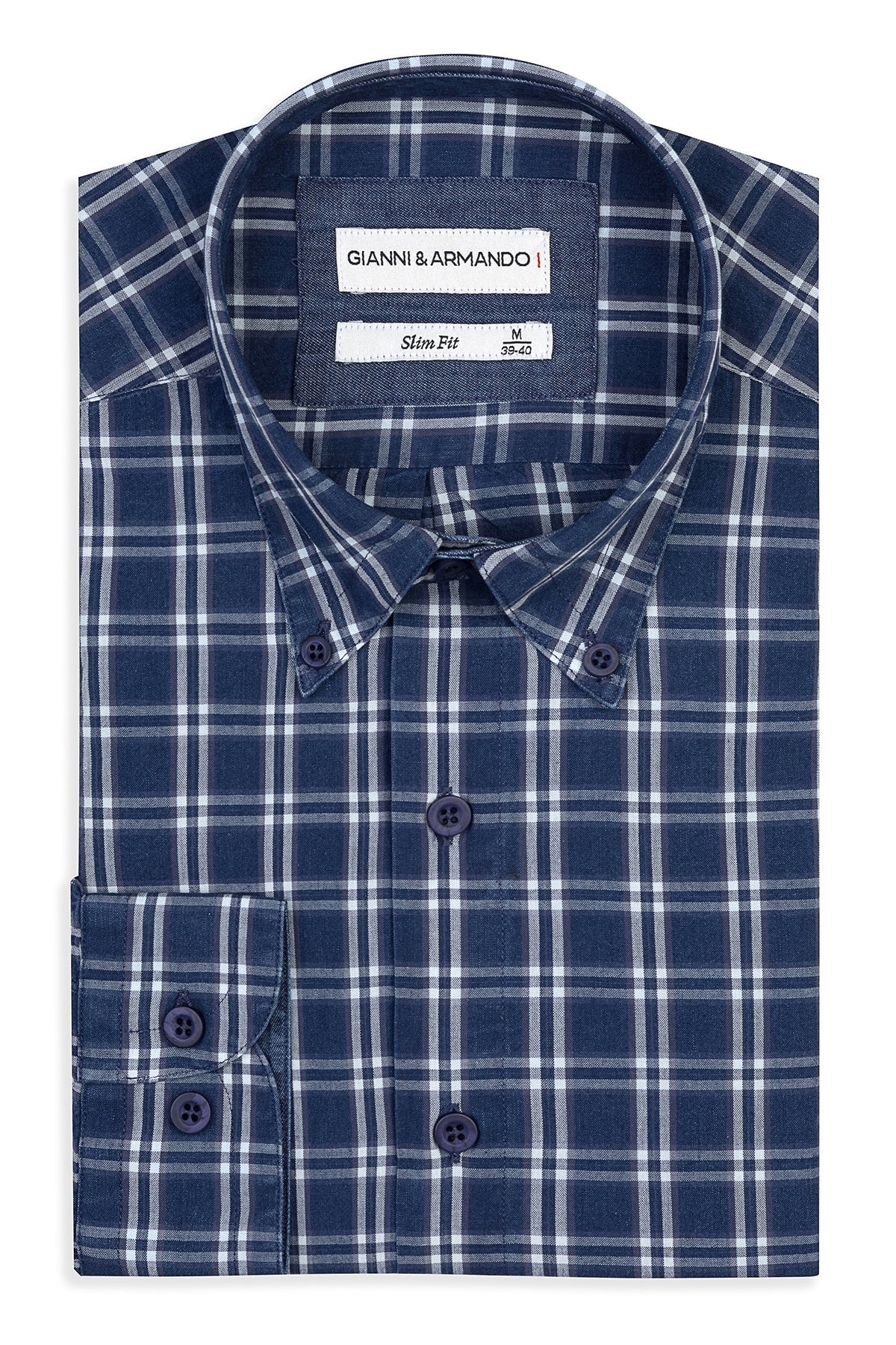 Gianni & Armando Slim Fit Karohemd in Karo, Kent-Kragen, Knopfverschluss – Vorderansicht