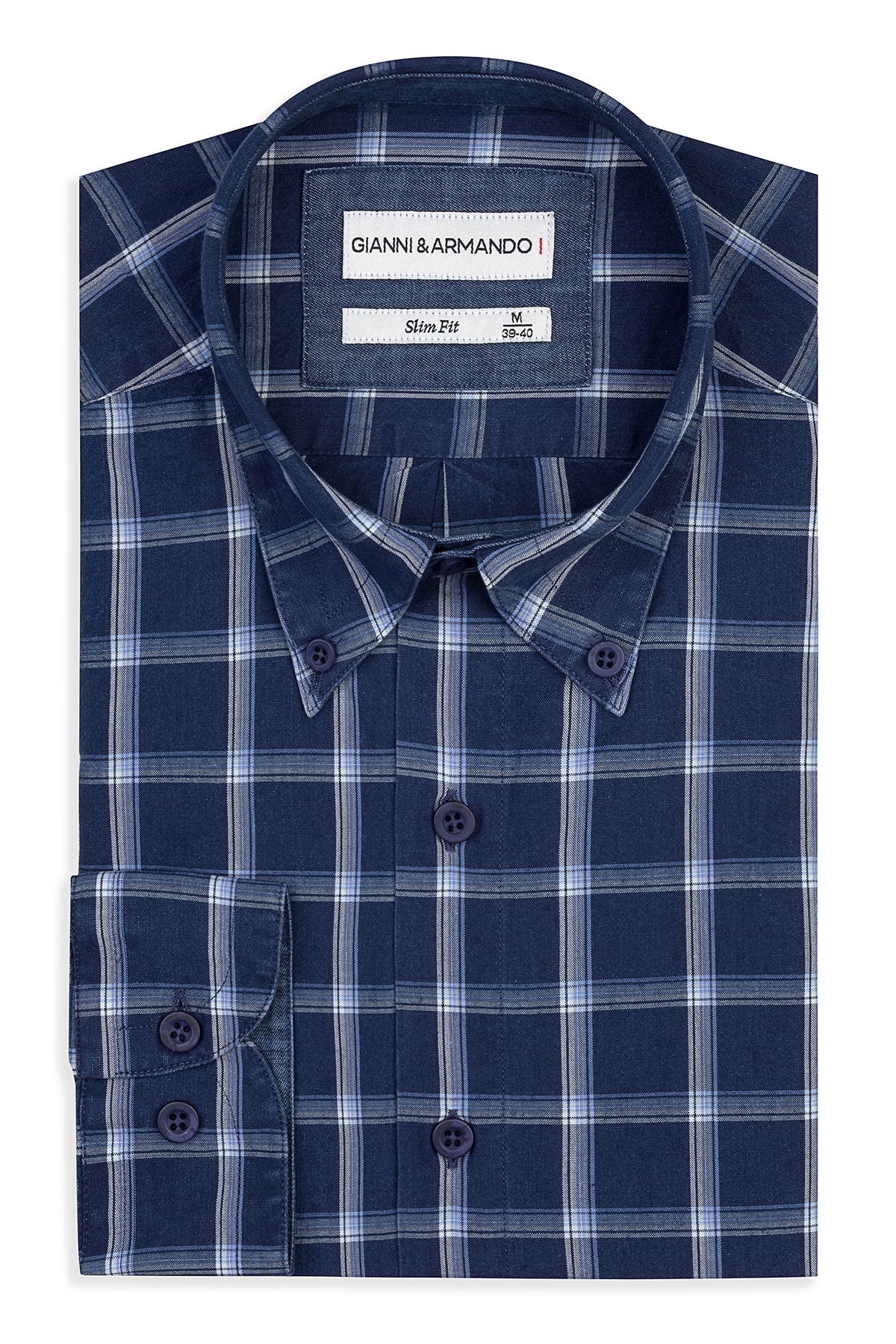 Slim Fit Button-Down Karohemd in 100 % Baumwolle – Vorderansicht mit Kent-Kragen