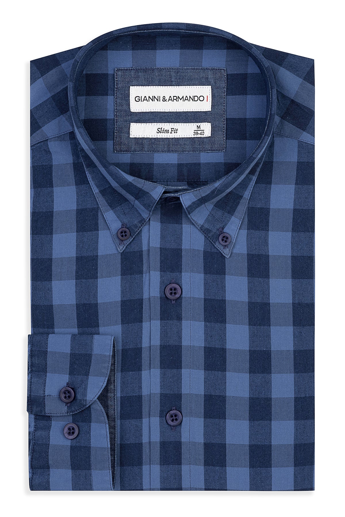 Slim Fit Button-Down Karohemden in 100 % Baumwolle, Vorderansicht mit Kent-Kragen