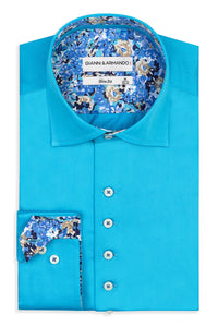 Slim Fit Original  Freizeithemden in Türkisch Blau unifarben 97 % Baumwolle 3% Elasthan.
