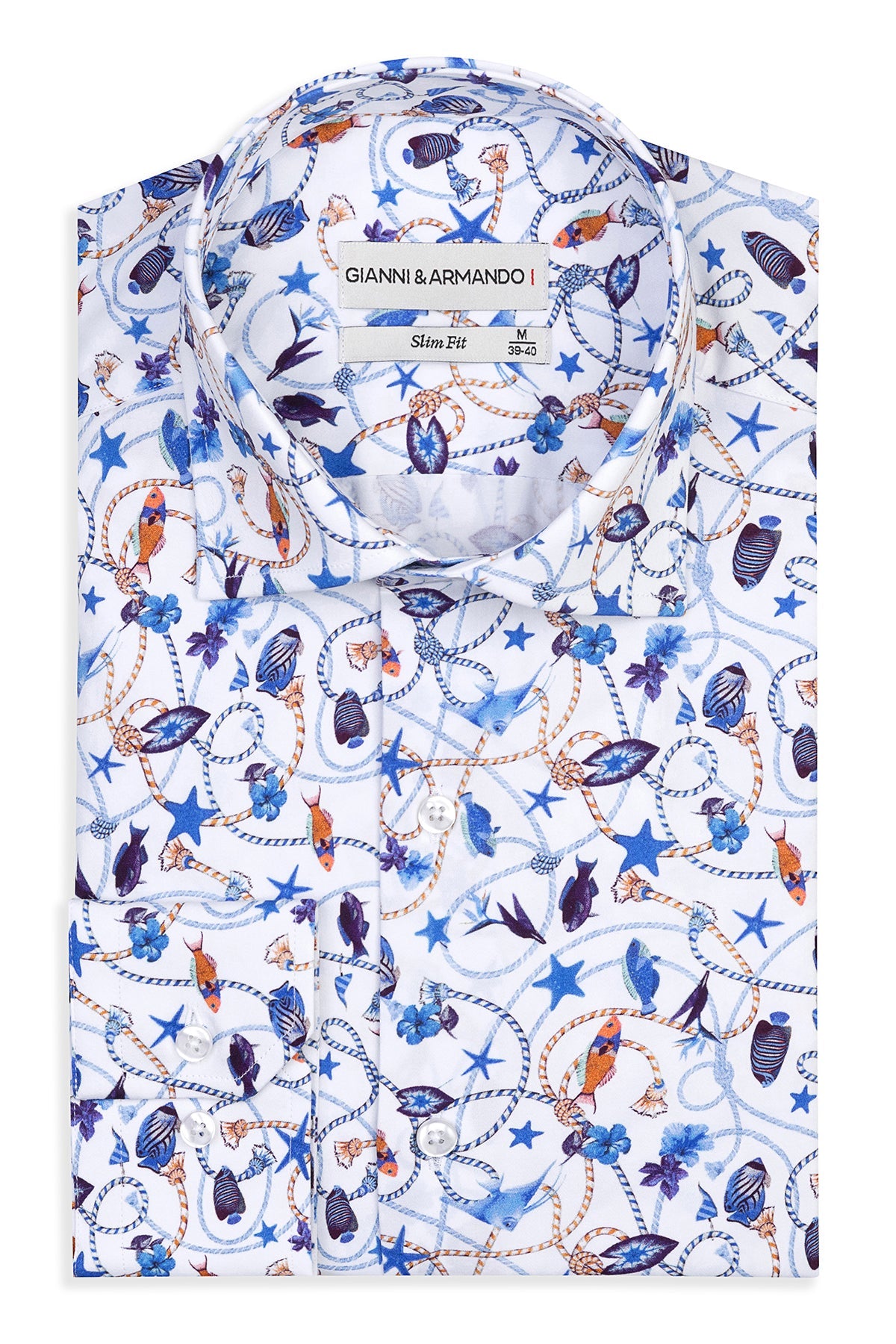 Vorderansicht des Slim Fit Hemdes mit Blumenmuster, 100 % satinierte Baumwolle, multicolor