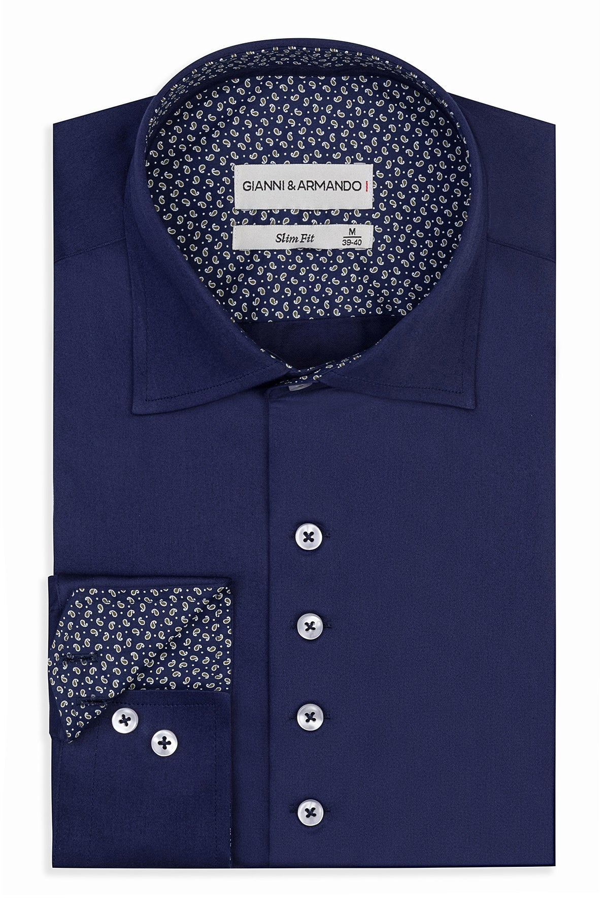 Vue avant de la chemise décontractée Slim Fit en bleu marine avec col Kent