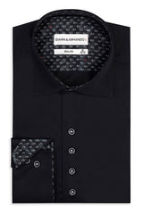 Slim Fit Original Frezeithemden in Schwarz unifarben 100 % Satinierte Baumwolle.