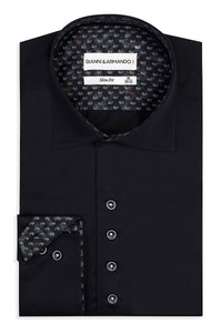 Slim Fit Original Frezeithemden in Schwarz unifarben 100 % Satinierte Baumwolle.