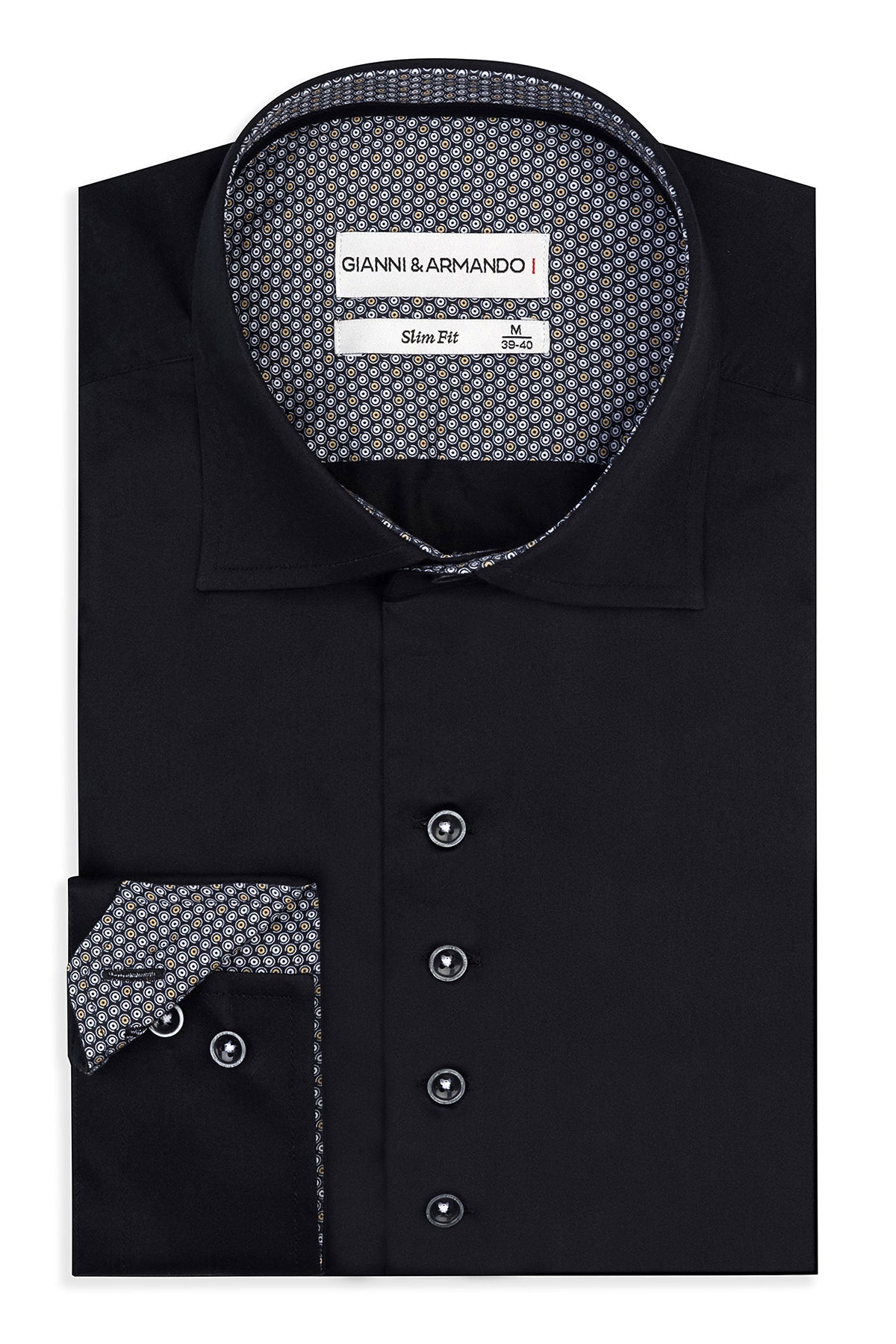 Vorderansicht des Slim Fit Hemdes in Schwarz mit Kent-Kragen