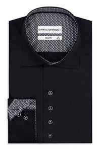 Slim Fit Original Frezeithemden in Schwarz unifarben 100 % Satinierte Baumwolle.