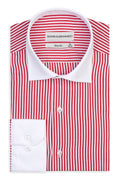 Chemise business Slim Fit à rayures rouges, col blanc contrastant et poignets.