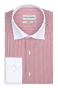 Slim-Fit Business Hemd mit Rot Streifen, kontrastierendem weissen Kragen und Manschetten.