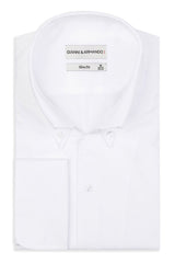 High Button Down Slim Fit Doppelmanchetten Hemden Weiss 100 % Satinierte Baumwolle