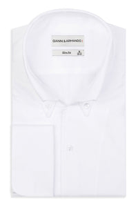 High Button Down Slim Fit Doppelmanchetten Hemden Weiss 100 % Satinierte Baumwolle