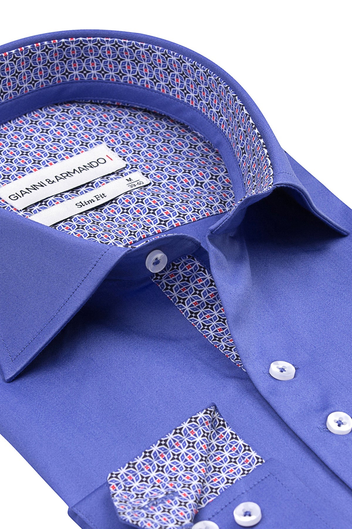 Rückseite des Slim Fit Freizeithemdes in Blau, schlicht ohne Brusttasche.