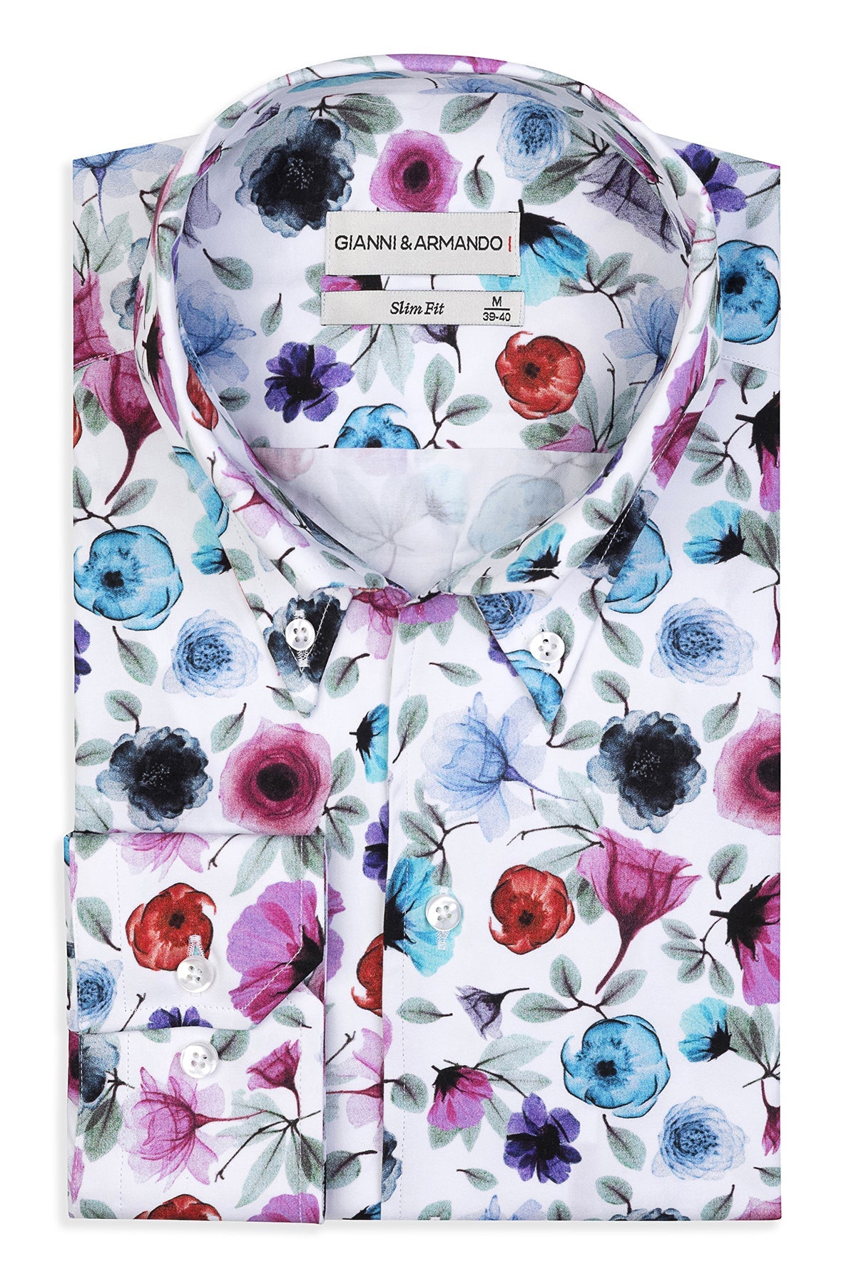 Vollfarbiges Blumenmuster-Shirt im Frontansicht – Button Down Hemd von Gianni & Armando