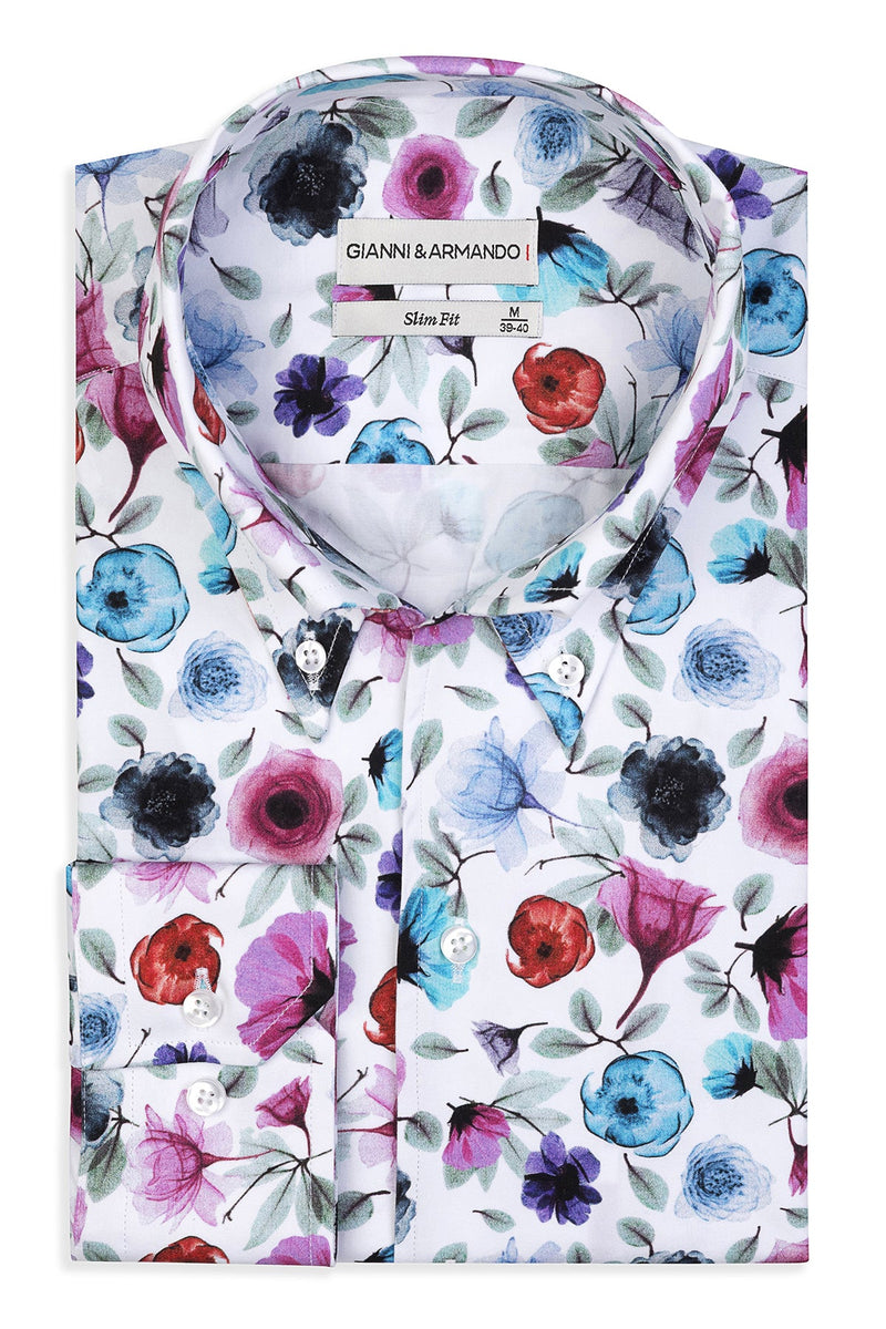 Vollfarbiges Blumenmuster-Shirt im Frontansicht – Button Down Hemd von Gianni & Armando