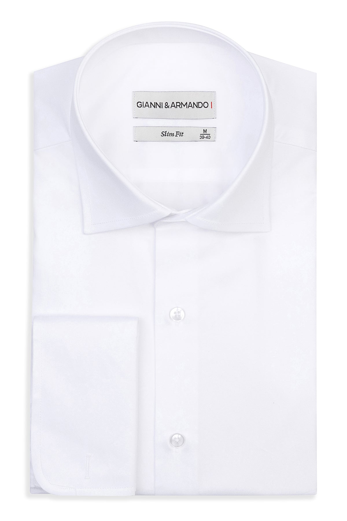 Vue de face de la chemise business Slim Fit blanche avec doubles poignets et col Kent