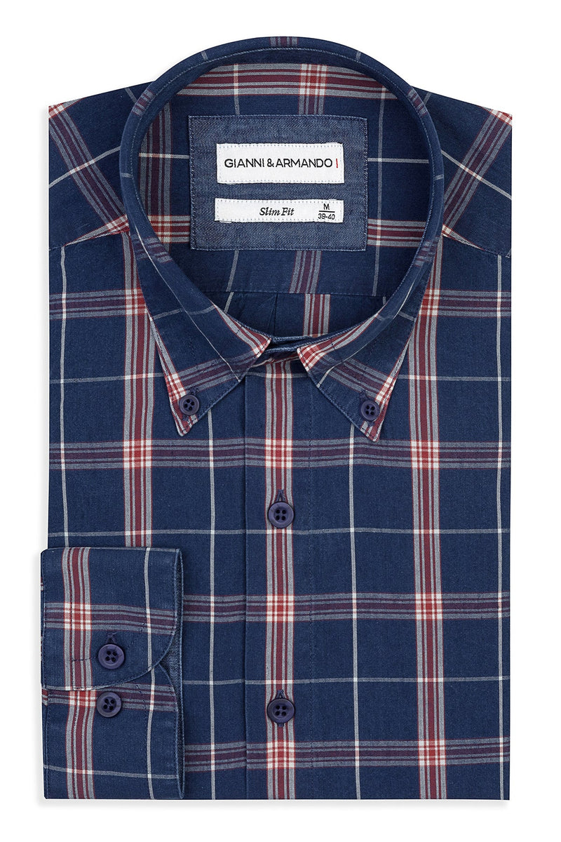 Slim Fit Button-Down Karohemd im Detail – Vorderansicht mit Kent-Kragen