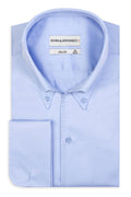 High Button Down Slim -Fit Doppelmanchetten Hemden Hellblau 100 % Satinierte Baumwolle
