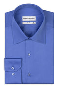 Hochkragen Slim Fit Herrenhemd aus Baumwollsatin –Blau