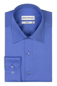 Hochkragen Slim Fit Herrenhemd aus Baumwollsatin –Blau
