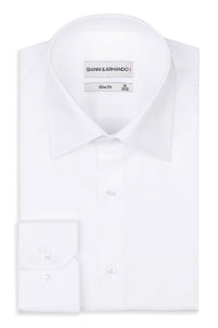Hochkragen Slim Fit Herrenhemd aus Baumwollsatin – Weiss