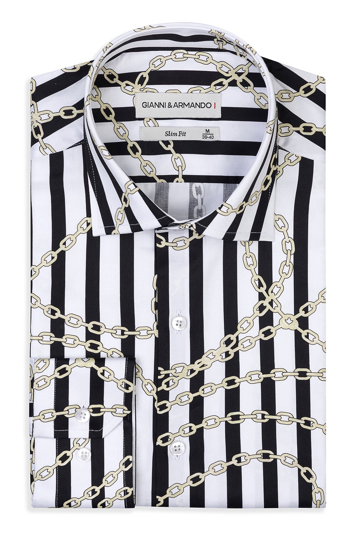 Image complète de face de la chemise Slim Fit homme en satin de coton avec motif allover.
