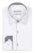 Hochkragen Slim Fit Herrenhemd aus Baumwoll-Satin mit Kontrastnähten & Doppelknopf Weiss