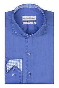 Slim Fit Herrenhemd aus Baumwoll-Satin mit Kontrastnähten