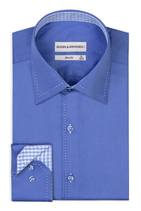 Hochkragen Slim Fit Herrenhemd aus Baumwoll-Satin mit Kontrastnähten & Doppelknopf | Gianni & Armando