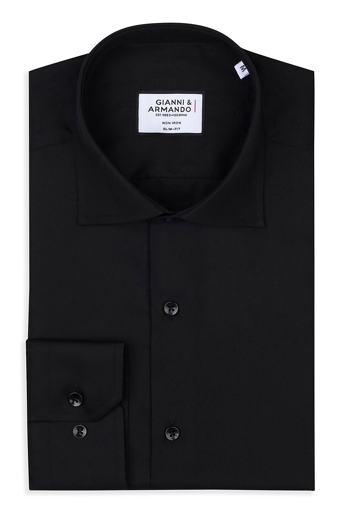 Vue de face de la chemise de business Slim Fit noire avec col italien