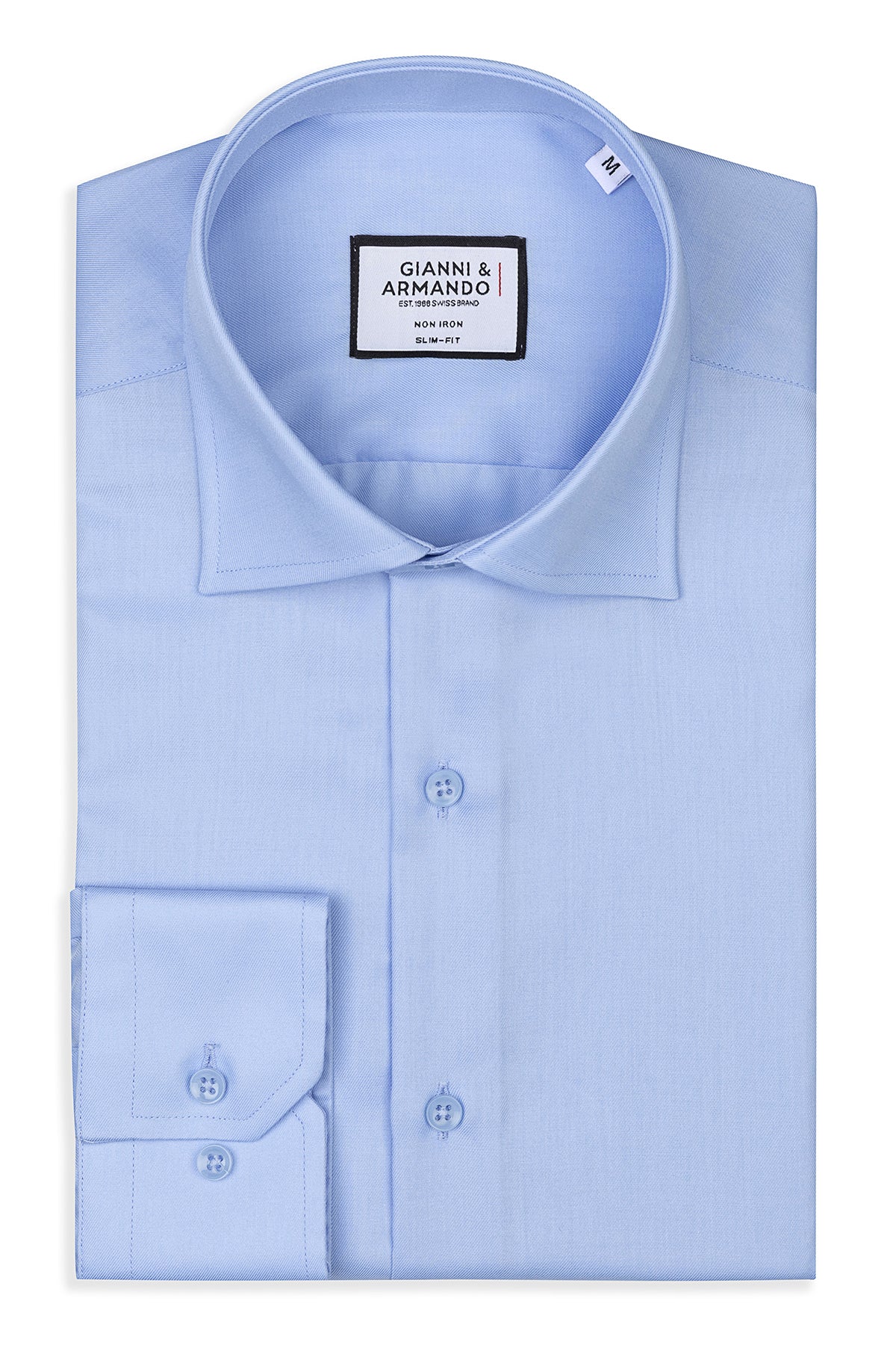 Chemise business Slim Fit en bleu clair – vue de face avec col italien