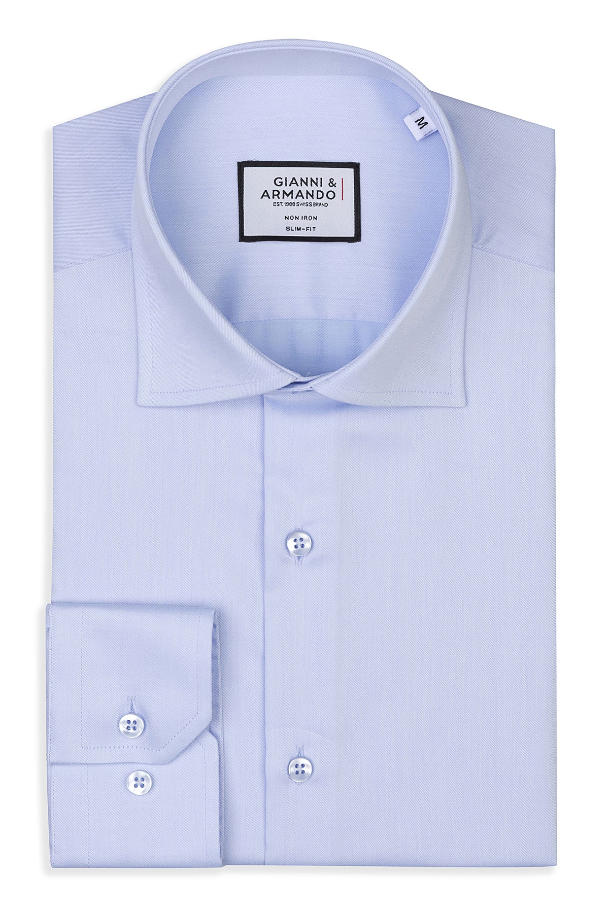 Vue de face de la chemise Slim Fit bleu glacier en 100 % coton avec col italien