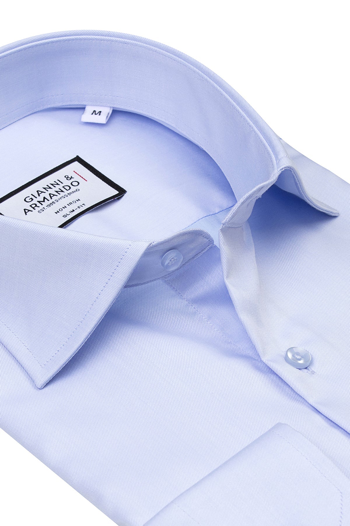 Vue arrière de la chemise Slim Fit bleu glacier, fermeture sans boutons et finition impeccable
