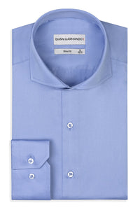 Herrenhemd aus Baumwoll-Satin – Slim Fit, Elegant & Hochwertig  Italienischer Kragen Hellblau