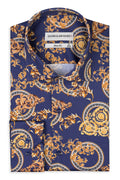 Chemise homme Slim Fit à motifs en satin de coton – Bleu Or