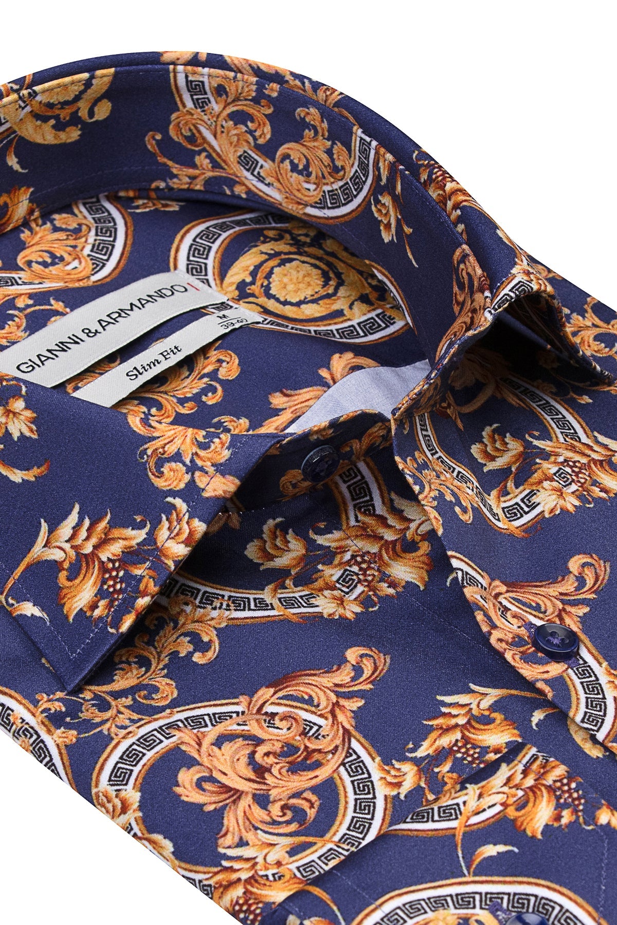 Vue arrière de l'élégante chemise homme Slim Fit bleu et or