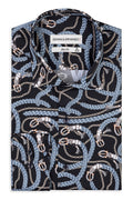 Chemise homme Slim Fit en satin de coton – Bleu marine à motifs, Élégante & Moderne